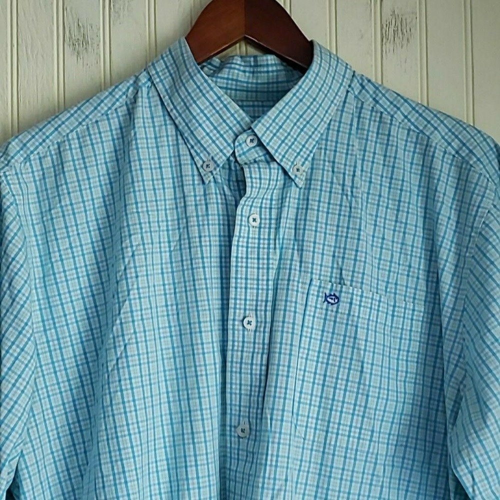 Southern Tide Shirt Mens Large Blue Plaid Long Sleeve Stretch Button-Down Casual